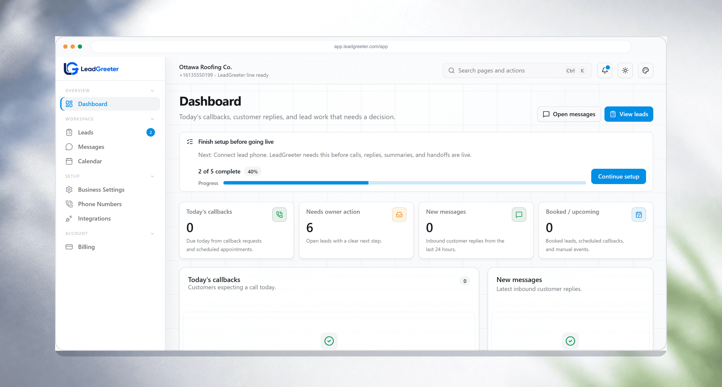 LeadGreeter intake workspace